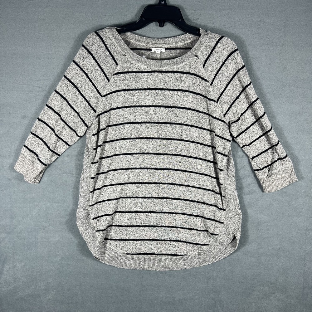 Maurices Women's Gray Black Striped Raglan Sweater Top Medium M Rayon Blend